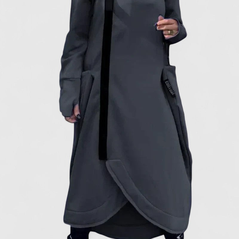 MARIE - Hosszú kabát kapucnival és cipzárral