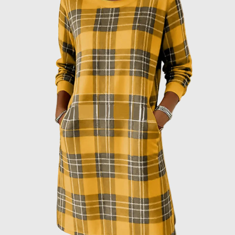 Hosszú Ujjú Kockás Pólóruha