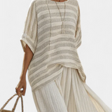 Daisy bambusz vászon szett elegáns csíkos pólóval és laza nadrággal a modern és kényelmes stílusért