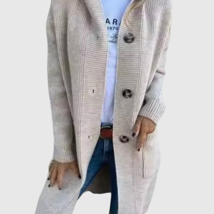 Gizel – Hosszú kötött kabát kapucnival