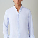 Világoskék lenvászon ing álló gallérral