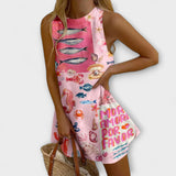 Mirava – Rózsaszín Mintás Mini Ruha