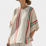 Mediterrán Laika szett bambusz vászonból elegáns piros és zöld csíkokkal