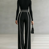 Emma | Elegáns, két részes, magas nyakú és széles szárú nadrágos szett