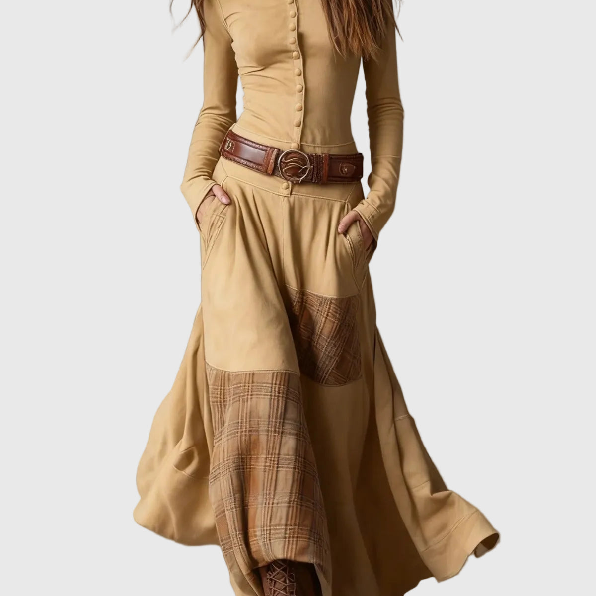 Isabelle - Velúr maxi ruha övvel