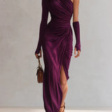 Rosalia - Elegáns lila maxi ruha egy vállra