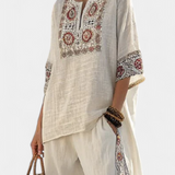 Bambusz vászon közép-tengeri Daisy szett elegáns piros és zöld csíkokkal