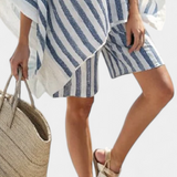 Nancy csíkos szett oversized pólóval és elegáns sorttal