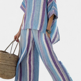 Elegáns Daisy csíkos szett mályva és világoskék árnyalatokban a kifinomult megjelenésért