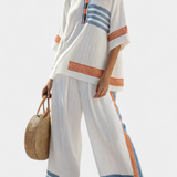 Fehér Daisy etnikai szettek kék és narancssárga részletekkel – egyedi és élénk stílus